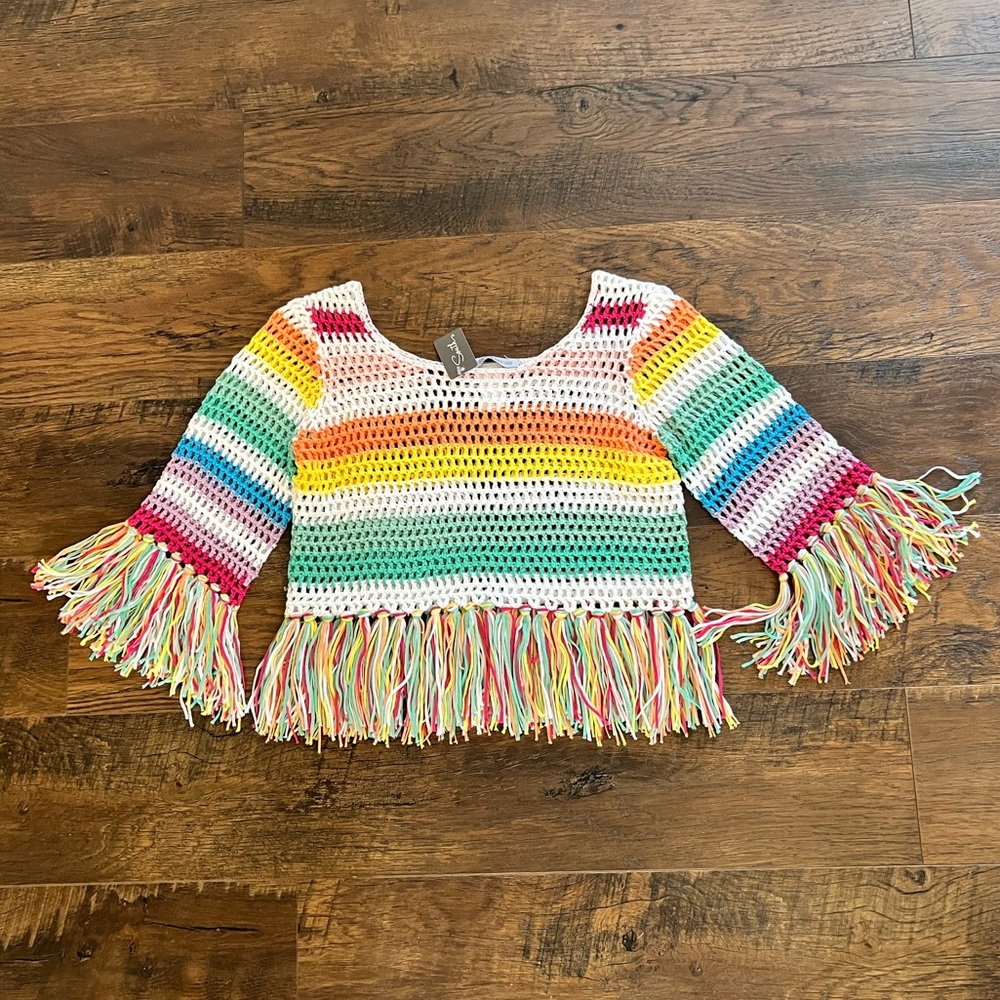 NWT Miss Sparkling Rainbow Crochet top. Size Small.